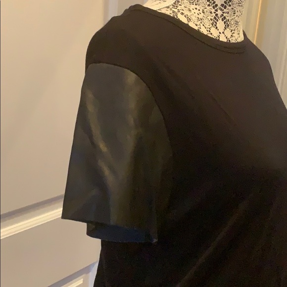 Black Aritzia T-Shirt with Leather Sleeves - XS - Picture 3 of 4